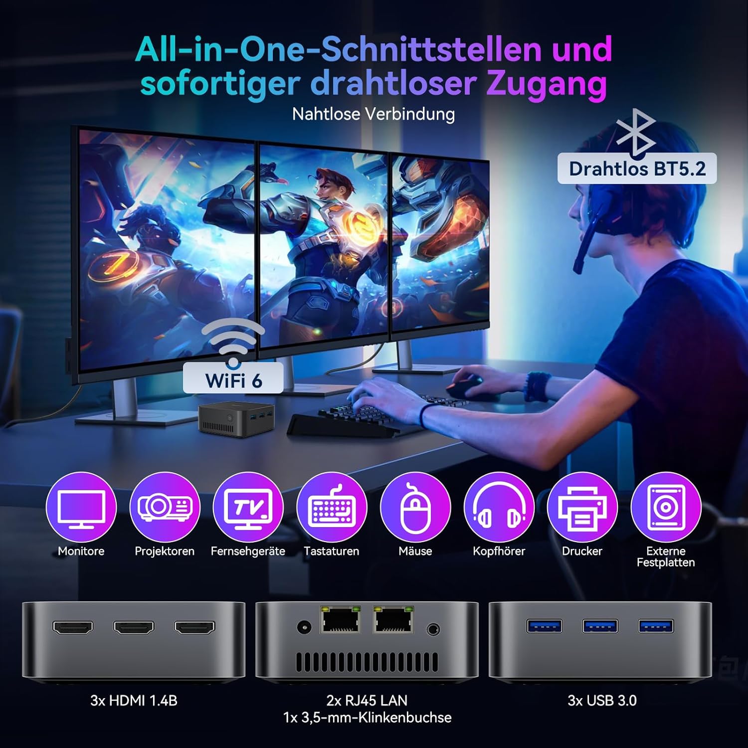 Huidun H20 Win 11 Pro Kompakter Mini PC Intel N95, 16 GB LPDDR5 512 GB