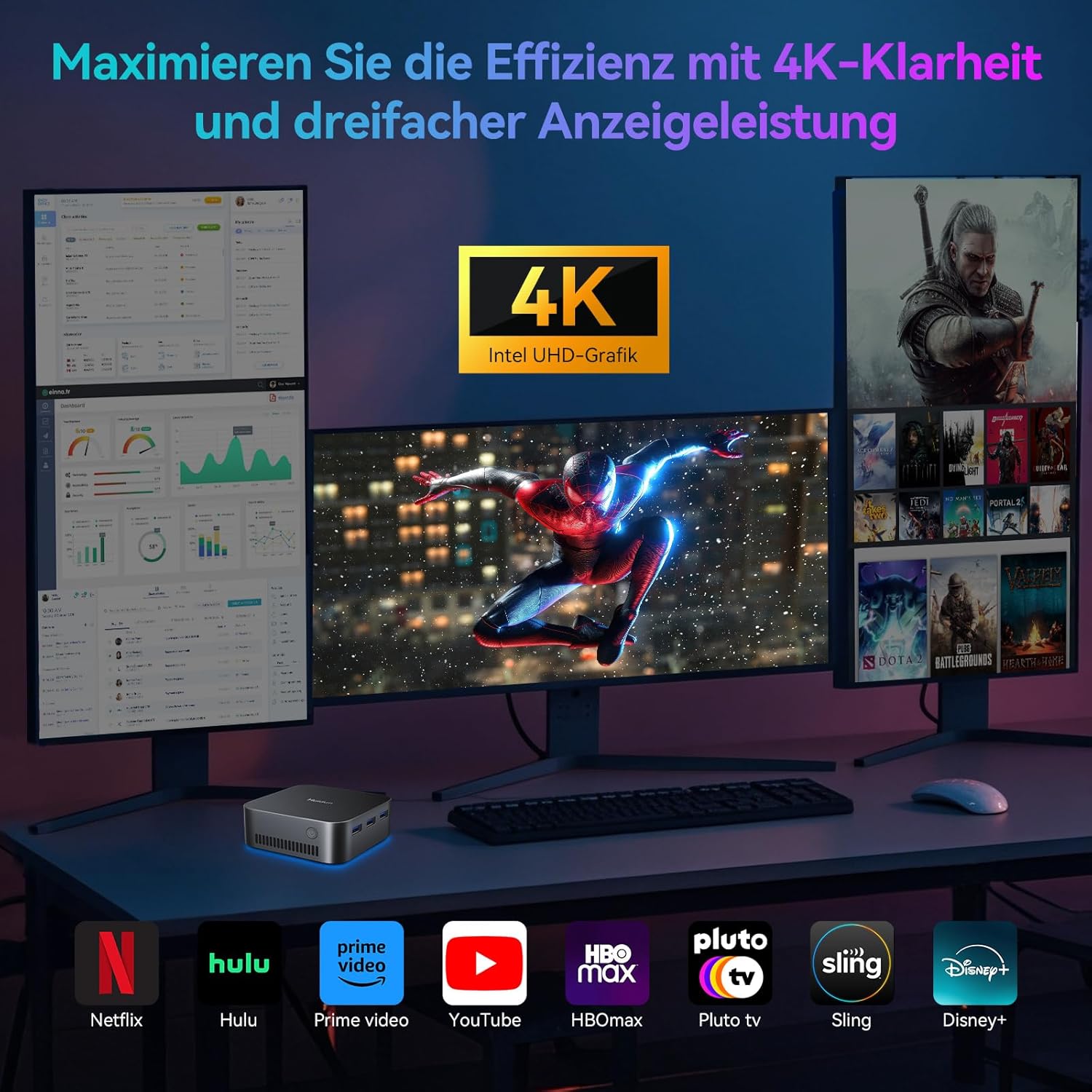 Huidun H20 Win 11 Pro Kompakter Mini PC Intel N95, 16 GB LPDDR5 512 GB